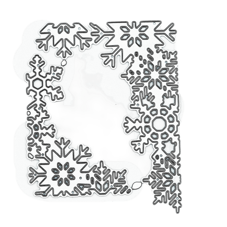 Die Stanzschablone Ecke aus Schneekristallen von Stanzenshop.de zeichnet sich durch filigrane, miteinander verbundene Schneeflockenmuster entlang des Randes aus - ideal für winterliche Bastelprojekte und zum Setzen eleganter Akzente.