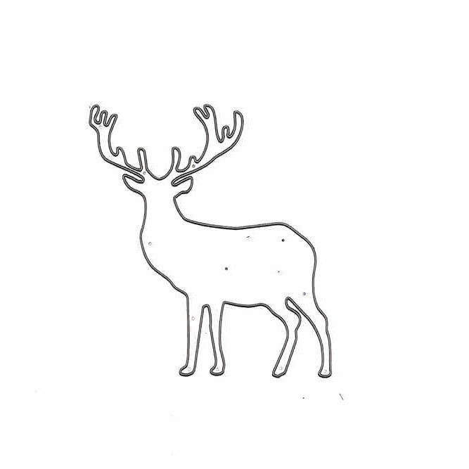 Einfacher schwarzer Umriss eines stehenden Hirsches mit Geweih auf weißem Hintergrund-ideal als Stanzschablone: Einzelner Hirsch von Stanzenshop.de, Stanzmaschine kompatibel für Ihre Bastelprojekte.