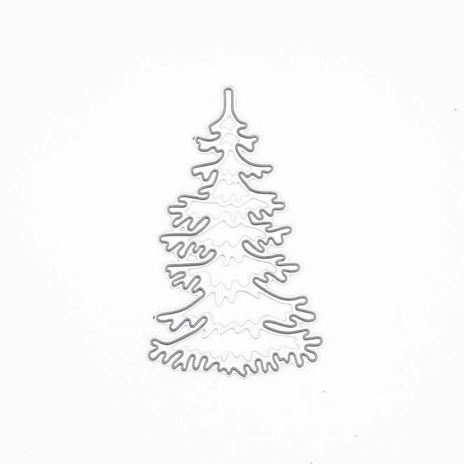 Ein stilisierter, immergrüner Baumumriss, zentriert auf Weiß - ideal zum Basteln zu Weihnachten oder zur Kombination mit Ihrer Stanzschablone: Einzelner Tannenbaum von Stanzenshop.de.