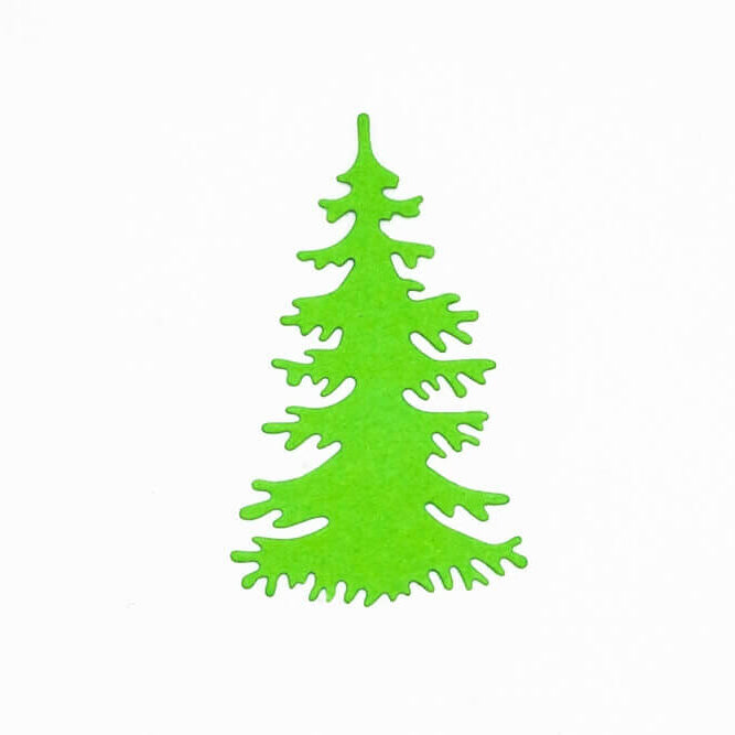 Die "Stanzschablone: Einzelner Tannenbaum" von Stanzenshop.de zeigt eine schlichte grüne Baumsilhouette auf Weiß - ideal für Basteln zu Weihnachten.