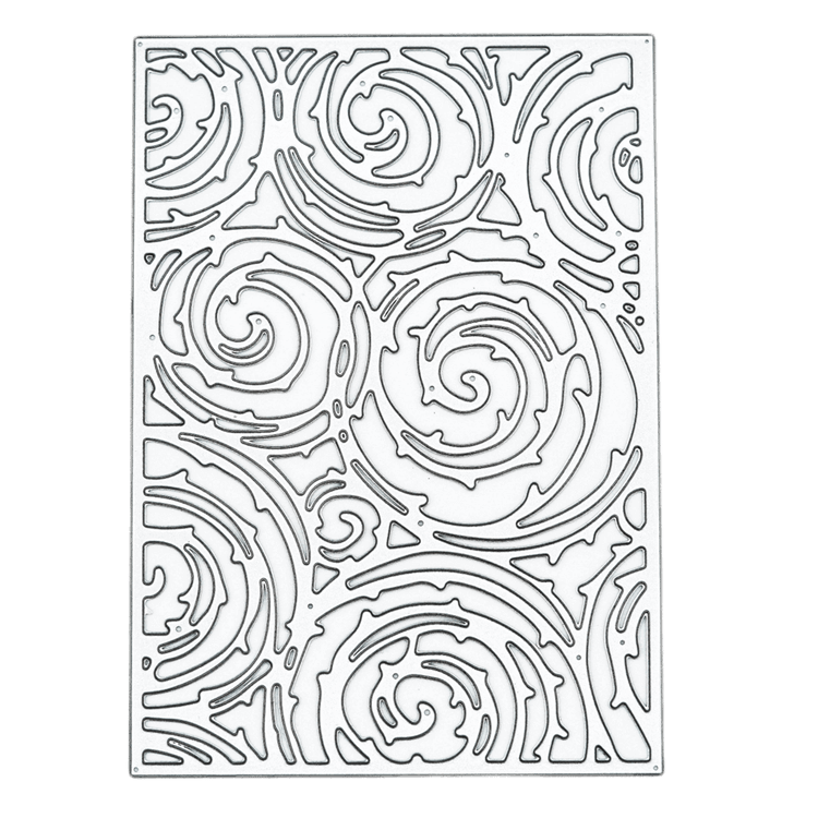 Die "Stanzschablone: Platte mit Ranken" von Stanzenshop.de ist eine rechteckige Schablone mit abstraktem, rankenartigem Muster - ideal für Scrapbooking und Kartenbasteln.