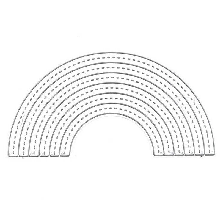 Die Stanzenshop.de Stanzschablone Regenbogen zeichnet sich durch eine schlichte schwarz-weiße Regenbogenkontur mit sechs gestrichelten Linien aus, perfekt für das Bastelergebnis und kompatibel mit den meisten Stanzmaschinen.