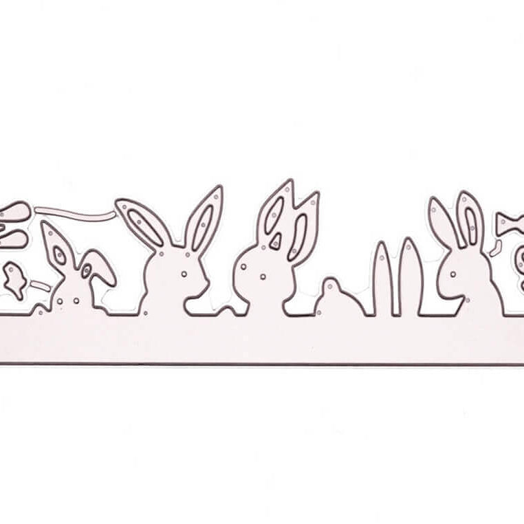 Die "Stanzschablone Reihe mit Hasen und Verzierungen" von Stanzenshop.de enthält Hasen-, Karotten-, Küken-, Vogel- und Schmetterlingsausschnitte - ideal zum Basteln oder für Scrapbooking-Projekte.