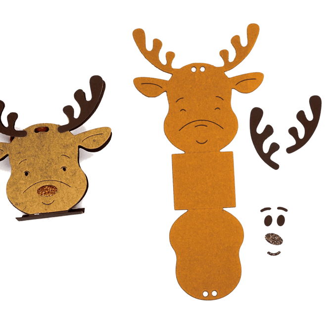 Gestalten Sie festliche Rentiergesichter mit Papierausschnitten mit der "Stanzschablone: Rentier Aufsteller" von Stanzenshop.de-ideal als Bastelset Weihnachten oder für Bastelprojekte, die eine Stanzschablone Rentier erfordern.