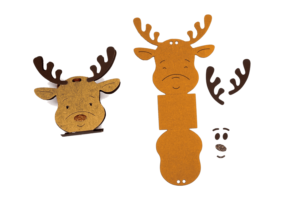 Gestalten Sie festliche Rentiergesichter mit Papierausschnitten mit der "Stanzschablone: Rentier Aufsteller" von Stanzenshop.de-ideal als Bastelset Weihnachten oder für Bastelprojekte, die eine Stanzschablone Rentier erfordern.