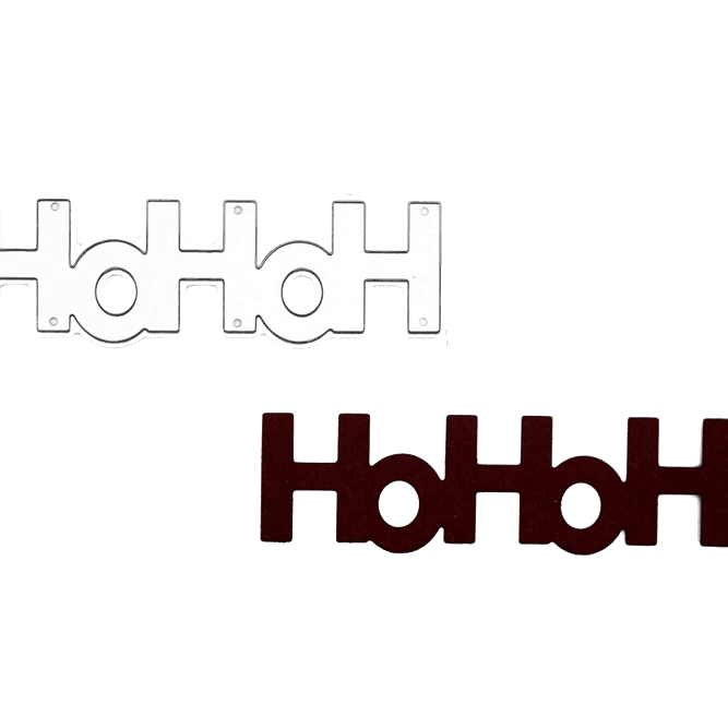 Zwei identische "hohoho"-Ausschnitte aus der Stanzschablone Schiftzug "hohoho" von Stanzenshop.de - einer weiß, einer dunkelbraun - werden auf einem schlichten weißen Hintergrund dargestellt, perfekt zum Basteln und Scrapbooking.