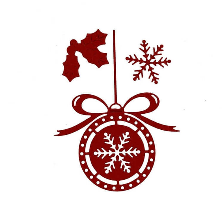 Stanzschablone: Weihnachtskugel mit Schneeflocke und Band von Stanzenshop.de - ideal für Basteln an Weihnachten oder als festliche Deko in winterlichen DIY-Projekten.