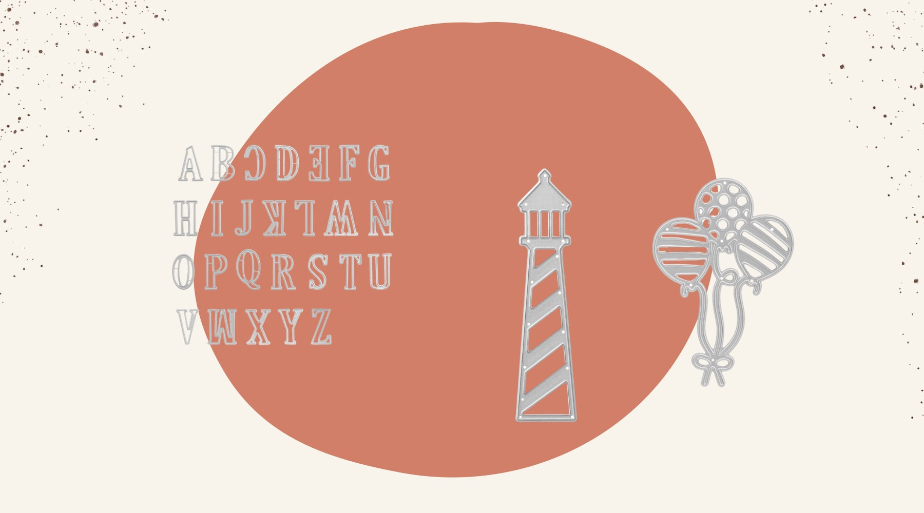 Eine Illustration eines Leuchtturms und Luftballons.