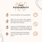 Infografik: Stanzenshop.de bietet ein 100-tägiges Rückgaberecht für gestanzte Artikel wie Stanzschablone: Hasen im Gras, mit Details zur Bestellung, Osterdeko-Rücksendeschritte, Versandadresse und Rückerstattungs-/Umtauschinformationen für Ihre Basteln-Projekte.