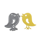 Die Stanzschablone "Vogel mit Haus" von Stanzenshop.de liegt neben einer gelben Bastelschablone in Vogel-Form auf weißem Hintergrund - ideal für Heimdekoration oder kreative Bastelideen.