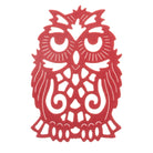 Die "Stanzschablone: Eule" von Stanzenshop.de besticht durch ihr rotes, ornamentales Eulenmotiv mit filigranen Mustern - ideal als Bastelschablone oder für Scrapbooking-Projekte.