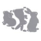 Die "Stanzschablone: Drei verschiedene Kaninchen" von Stanzenshop.de enthält drei silberne Kaninchen-Stanzteile, ideal für Basteln zu Ostern oder kreative Osterstanzen-Projekte. Perfekte Ergänzung zu Ihren Bastelarbeiten!.