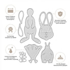 Die Stanzschablone: Bastelset Osterhase von Stanzenshop.de enthält Hasen-, Ohren-, Pfoten- und Kleidungsstempel aus Metall - präzise geschnitten, haltbar, scharf und kompatibel mit Stanzmaschinen; perfekt für Scrapbooking.