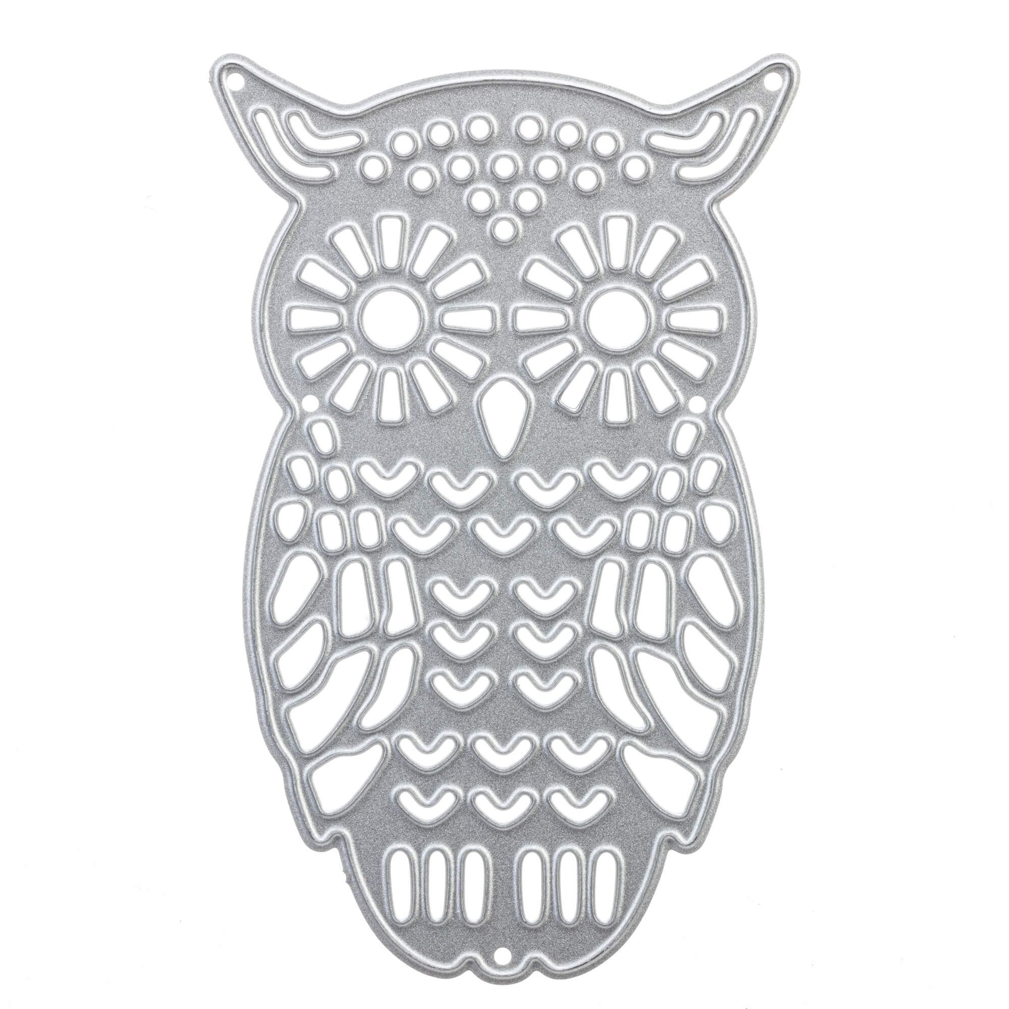 Die Stanzenshop.de Stanzschablone: Eule mit abstehenden Ohren erstellt detaillierte Augen-, Schnabel- und Körperausschnitte - ideal zum Basteln oder Scrapbooking.