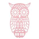 Die "Stanzschablone: Eule mit abstehenden Ohren" von Stanzenshop.de ist perfekt zum Basteln oder Scrapbooking geeignet. Sie zeigt ein flaches Eulenmotiv mit ausgeschnittenen Details, die Augen, Flügel und Körper hervorheben.