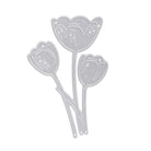 Die Stanzschablone Drei Tulpen von Stanzenshop.de ist eine Metallstanze mit drei stilisierten Blumen mit Stängeln, ideal für Basteln Karten und kreative Projekte.