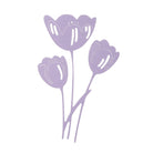 Eine schlichte Illustration von drei lavendelfarbenen Tulpensilhouetten auf weißem Hintergrund - eine ideale Inspiration für Basteln Karten oder die Verwendung der Stanzenshop.de Stanzschablone Drei Tulpen in Ihrem nächsten Bastelprojekt.
