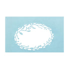 Eine hellblaue Karte mit einem weißen ovalen Ausschnitt, umrandet von zarten Ästen und Blättern - ideal für Scrapbooking oder Basteln mit der Stanzschablone: Kreis mit Ranken von Stanzenshop.de.