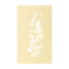 Die "Stanzschablone: Blüte als Rand" von Stanzenshop.de ist eine beige Karte mit einem vertikalen Blumenausschnitt auf der linken Seite, der Blüten- und Blattformen zeigt - ideal für Scrapbooking oder Karten basteln.