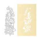 Die Stanzenschablone: Blüte als Rand von Stanzenshop.de und der dazu passende Ausschnitt auf beigem Papier sind mit einer filigranen Blumenbordüre versehen - ideal für Scrapbooking- und Kartenprojekte.