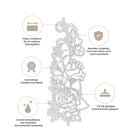 Die "Stanzschablone: Blüte als Rand" von Stanzenshop.de ist eine präzise, langlebige Metall-Stanzschablone aus hochwertigem Metall, geeignet für die meisten Stanzmaschinen - perfekt für Scrapbooking oder Karten basteln.