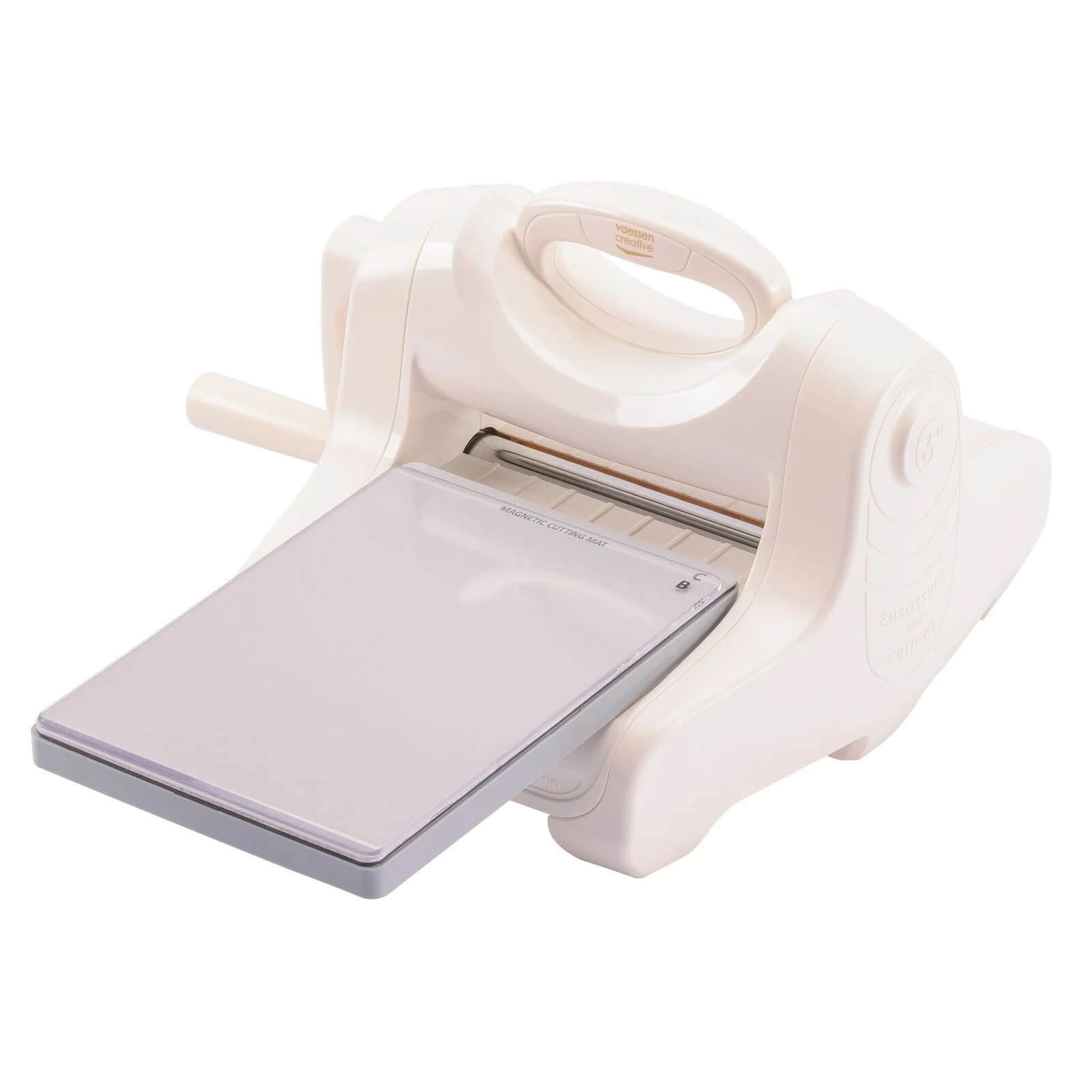 Eine Vaessen Creative Cut Easy Grundplatte (B) 2St., weiß, mit Griff und teilweise eingesetztem Tablett.