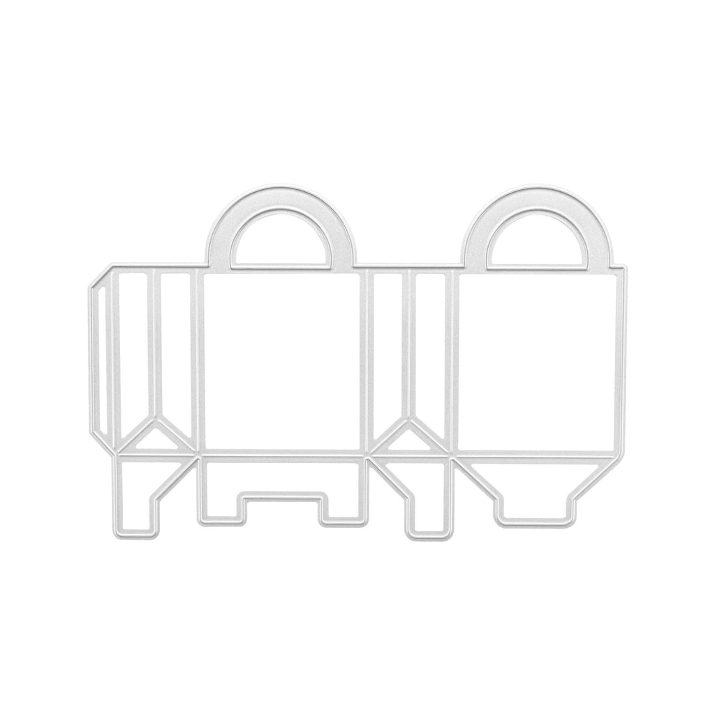 Eine weiße, minimalistische Stanzschablone Kleine Tasche von Stanzenshop.de in Form eines Raumschiffs mit zwei Türen und Triebwerken auf beiden Seiten, perfekt, um Ihren Scrapbooking-Projekten eine einzigartige Note zu verleihen.