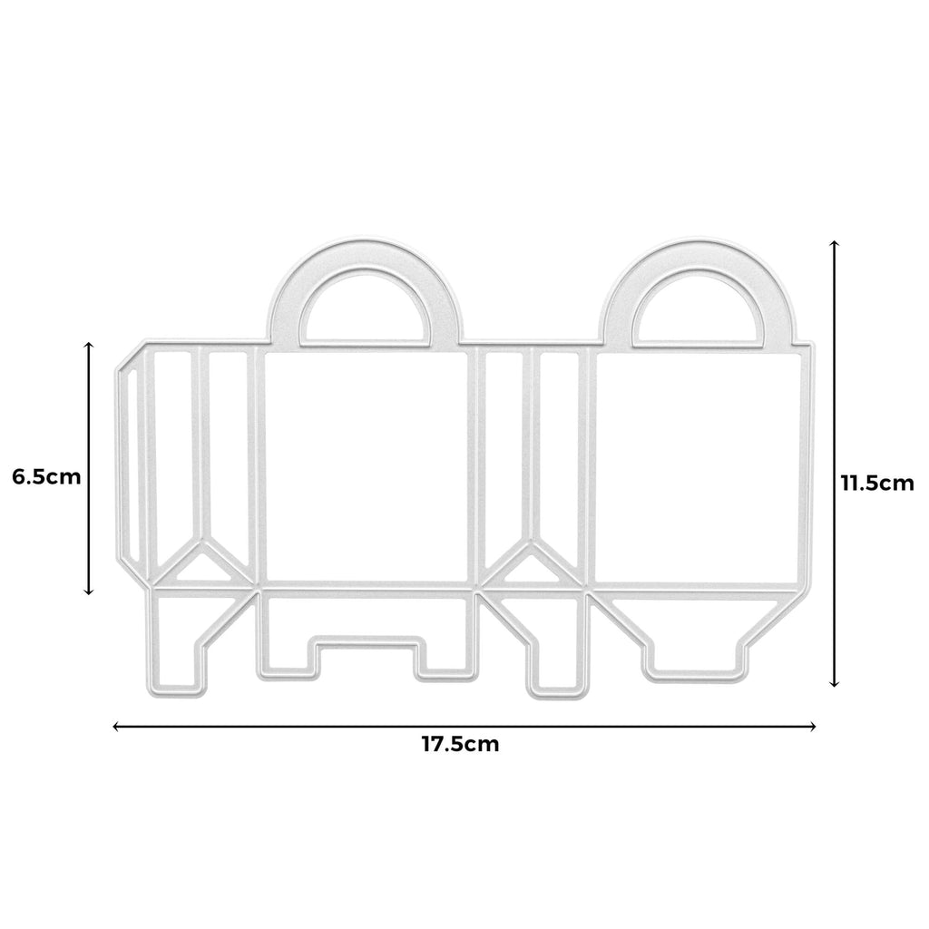 Diagramm einer geometrischen Form mit den Maßen: Breite 17,5 cm, Höhe 11,5 cm und kleinere Seitenhöhe 6,5 cm, perfekt für Scrapbooking oder als Bastelergebnis mit Ihrer bevorzugten Stanzschablone Kleine Tasche von Stanzenshop.de.