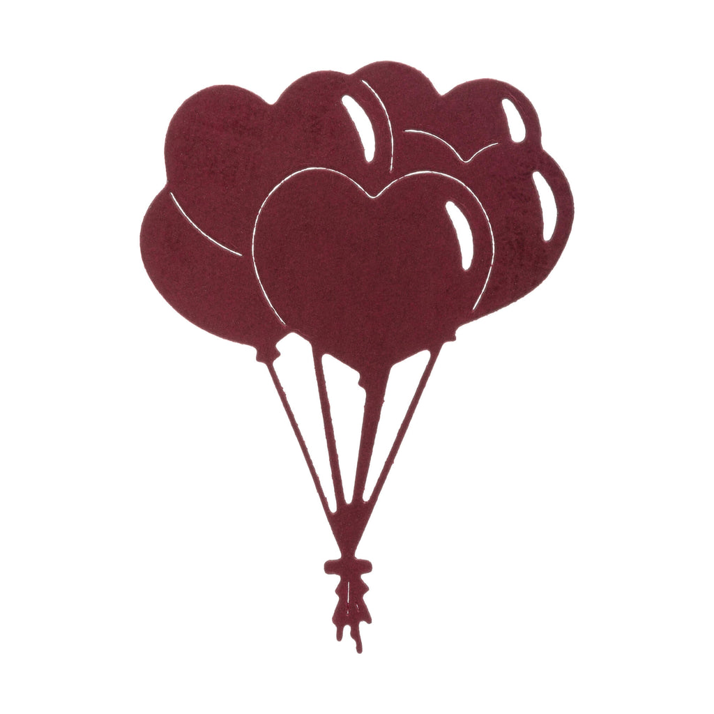 Grafik der Stanzschablone: Bund Luftballons in Herzform in Form eines Herzens mit unten zusammengebundenen Schnüren, perfekt für Bastelprojekte von Stanzenshop.de.