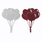 Die Stanzenshop.de Stanzschablone: Bund Luftballons in Herzform und der dazugehörige Papierausschnitt, beide in Form einer Ansammlung von Herzluftballons, sind nebeneinander auf weißem Hintergrund zu sehen.
