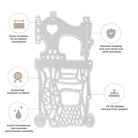 Die Stanzschablone Nähmaschine auf einem Tisch von Stanzenshop.de ist eine silberne Metallschablone im Vintage-Nähmaschinen-Design - präzise, langlebig und kompatibel, ideal für Basteln und kreative Projekte.