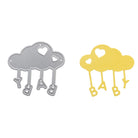 Die Stanzschablone "Wolke mit Buchstaben 'Baby'" von Stanzenshop.de besteht aus einer Metallstanze und einem gelben Papierausschnitt in Form einer Wolke mit den Buchstaben "BABY" - ideal für Scrapbooking- oder Bastelprojekte.