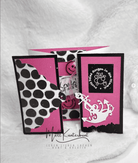 Stanzschablone Anker mit Verschnörkelung von Stanzenshop.de: eine handgefertigte rosa-schwarz-weiße Grußkarte mit Tupfen, Ankermotiv, Smiley und deutschem Text - ein ideales Bastelergebnis für Scrapbooking. Aufrecht auf neutralem Hintergrund.