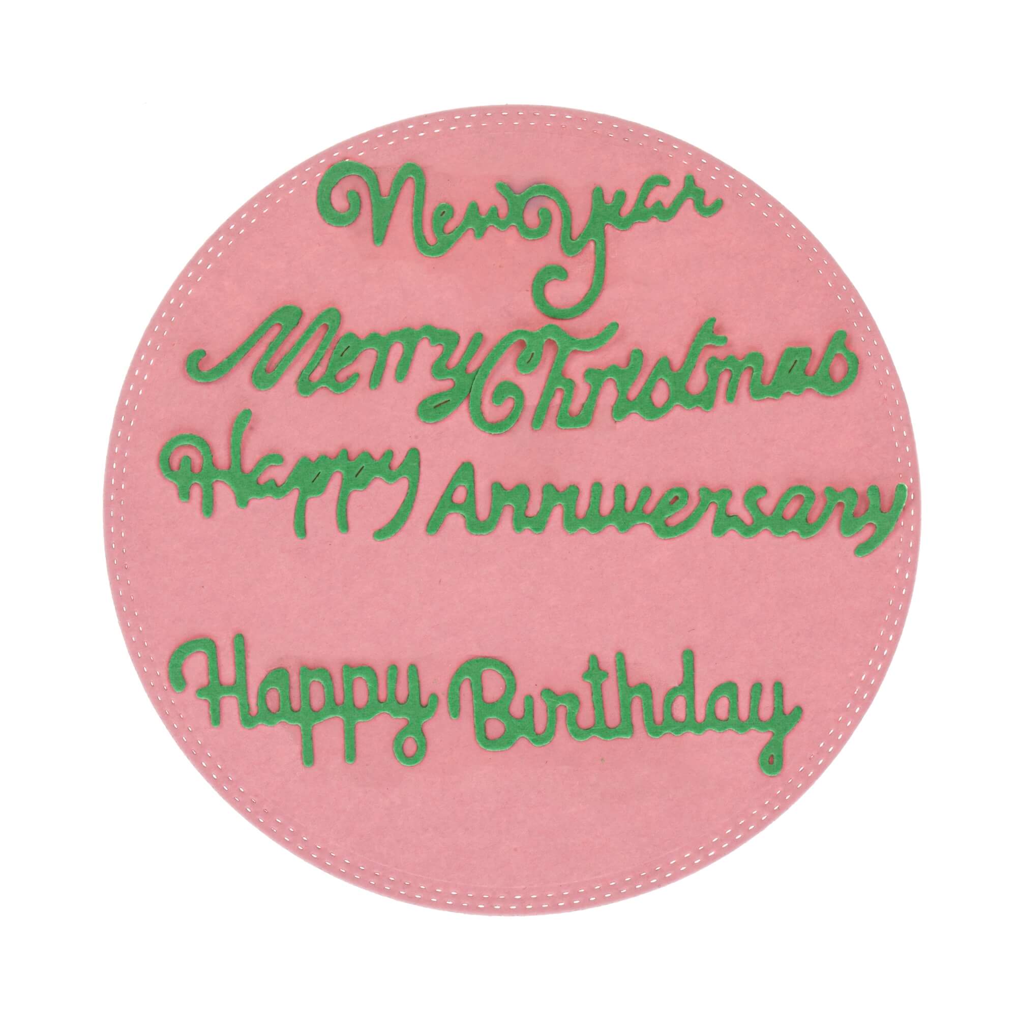 Die Stanzschablone Vier Schriftzüge von Stanzenshop.de zeigt Merry Christmas, Happy Birthday, Anniversary und Happy Newyear - ideal für Basteln Weihnachten oder Karten gestalten mit festlichem Flair.