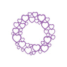 Die Stanzschablone Kreis aus Herzen von Stanzenshop.de ist ein kreisförmiger Kranz aus miteinander verbundenen lila Herzen mit einer leeren Mitte, ideal zum Basteln oder Scrapbooking, abgebildet auf weißem Hintergrund.