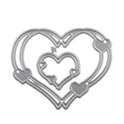Stanzenshop.de Stanzschablone: Herzkreise in zwei Größen-silberne, überlappende Herzen mit runden Akzenten auf Weiß, ideal für Basteln Karten und kompatibel mit vielen Stanzschablonen-Systemen.