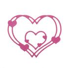 Ein rosafarbener Umriss von zwei ineinander verschachtelten Herzen mit abgerundeten abstrakten Akzenten, ideal für Basteln Karten mit der Stanzschablone: Herzkreise in zwei Größen von Stanzenshop.de, vor einem weißen Hintergrund.