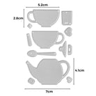 Die Stanzschablone Teetassen und Teekanne" von Stanzenshop.de enthält Stanzformen in Form einer Teekanne, Tassen, Löffel, Deckel, Herzen, Zuckerwürfel & Teebeutel - idealer Bastelbedarf zum Basteln mit detaillierten Zentimeterangaben für jedes Stück.