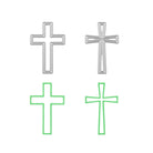 Zwei unterschiedlich gestaltete Kreuze in Silber und Grün auf Weiß - ideal als "Stanzschablone Zwei Kreuze" von Stanzenshop.de für Konfirmation oder Scrapbooking Projekte.