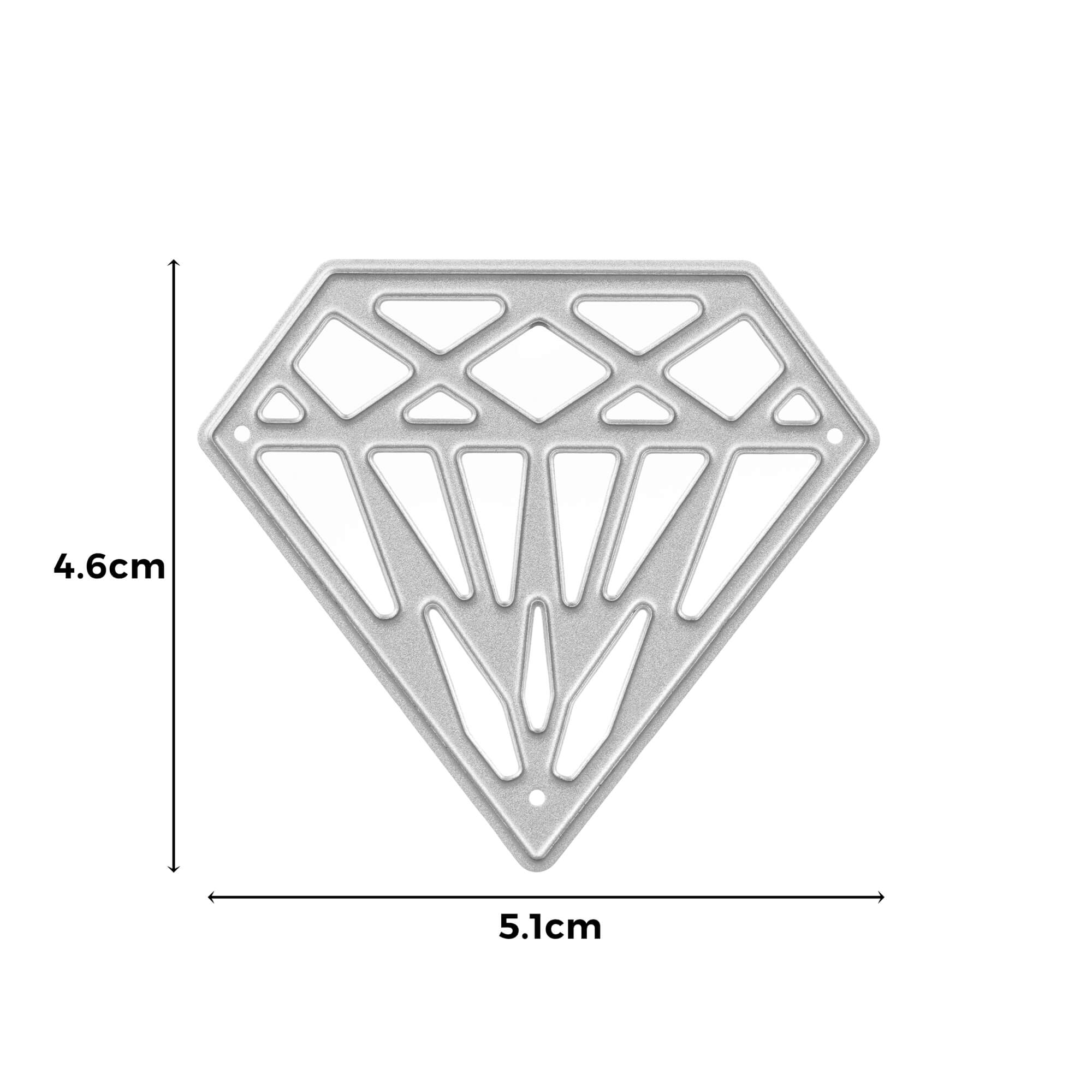 Die Stanzenshop.de Stanzschablone Diamant ist eine Metallstanze in Rautenform, ideal für Kartenherstellung oder Scrapbooking, mit einer Höhe von 4,6 cm und einer Breite von 5,1 cm.