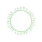 Die Stanzenshop.de Stanzschablone Happy Birthday auf rundem Schriftzug zeigt "HAPPY BIRTHDAY" in Großbuchstaben um einen kreisrunden Rand - ideal für Scrapbooking oder Karten gestalten.