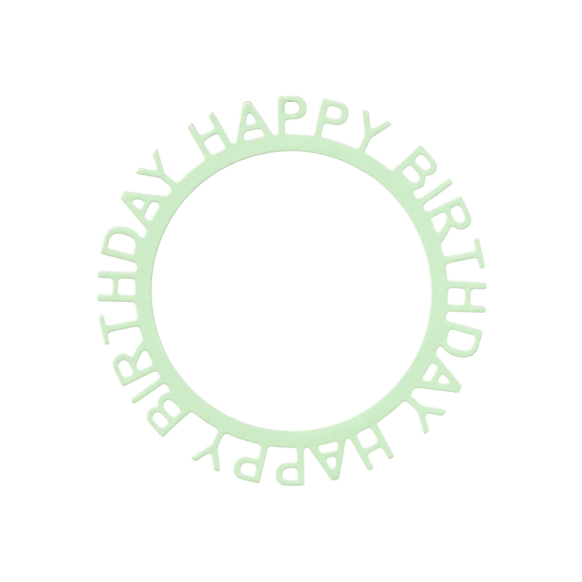Die Stanzenshop.de Stanzschablone Happy Birthday auf rundem Schriftzug zeigt "HAPPY BIRTHDAY" in Großbuchstaben um einen kreisrunden Rand - ideal für Scrapbooking oder Karten gestalten.