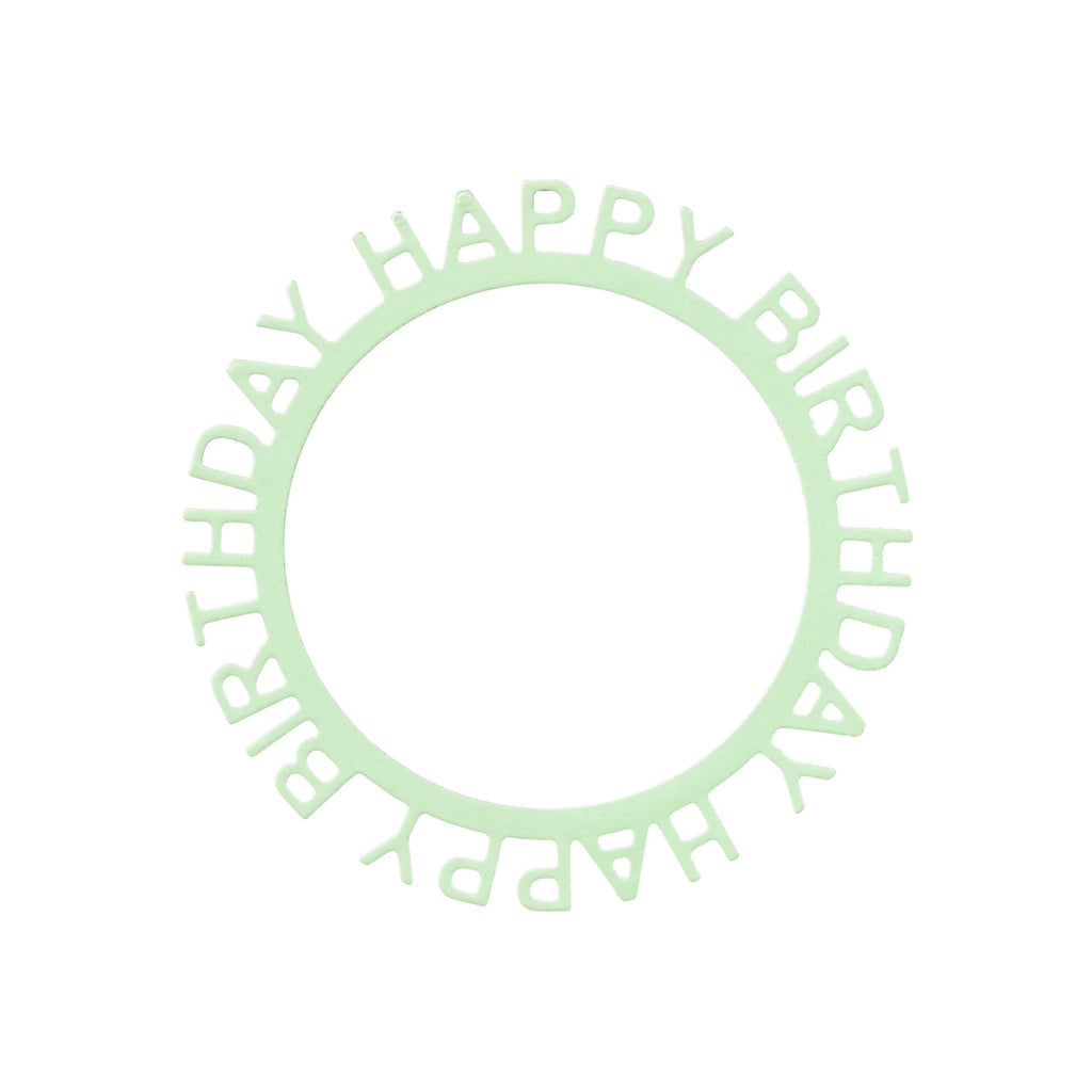 Kreisförmiges Stanzschablonen-Design „Happy Birthday“ von Stanzenshop.de.