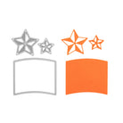 Die Stanzenshop.de "Stanzschablone: Stern mit Rahmen" ist links abgebildet mit passenden orangefarbenen Sternausschnitten rechts - ideal zum Karten basteln.