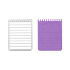 Die Stanzschablone Notizblock von Stanzenshop.de, geformt wie ein Notizblock mit horizontalen Linien, wird neben einem lila Bastelergebnis präsentiert - ideal, um Ihren Scrapbooking-Projekten kreatives Flair zu verleihen.