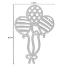 Die Stanzschablone Drei Luftballons mit Muster von Stanzenshop.de zeigt drei Ballons mit Streifen und Punkten, ideal für Scrapbooking und Geburtstagsbasteleien. Größe: 8,2 cm hoch, 5,5 cm breit.