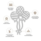 Die Stanzschablone Drei Luftballons mit Muster von Stanzenshop.de ist zentriert, mit vier deutschen Textbeschriftungen, die die Präzision, Haltbarkeit, Qualität und Kompatibilität hervorheben - ideal für Basteln Geburtstag oder Scrapbooking.