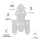 Die Stanzenshop.de Stanzschablone Bastelset Kleines Haus in Silber ist mit vier Symbolen für Präzision, Haltbarkeit, scharfe Kante und kompatible Stanzmaschine ausgestattet - ideal für jedes Bastelset Deko-Projekt.