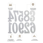 Die Stanzschablone Große Zahlen von Stanzenshop.de ist ein Satz silberner Zahlenschablonen (0-9) aus Metall, die sich durch scharfe Kanten, Stanzmaschinen-Kompatibilität und hohe Qualität auszeichnen. Deutsche Info Details Spezifikationen für Scrapbooking und Basteln.