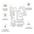 Die Stanzschablone Baufahrzeuge von Stanzenshop.de zeichnet sich durch scharfe, haltbare Schnittkanten und präzise Baufahrzeuge aus - ideal für Bastelprojekte und kompatibel mit Standard-Stanzmaschinen.